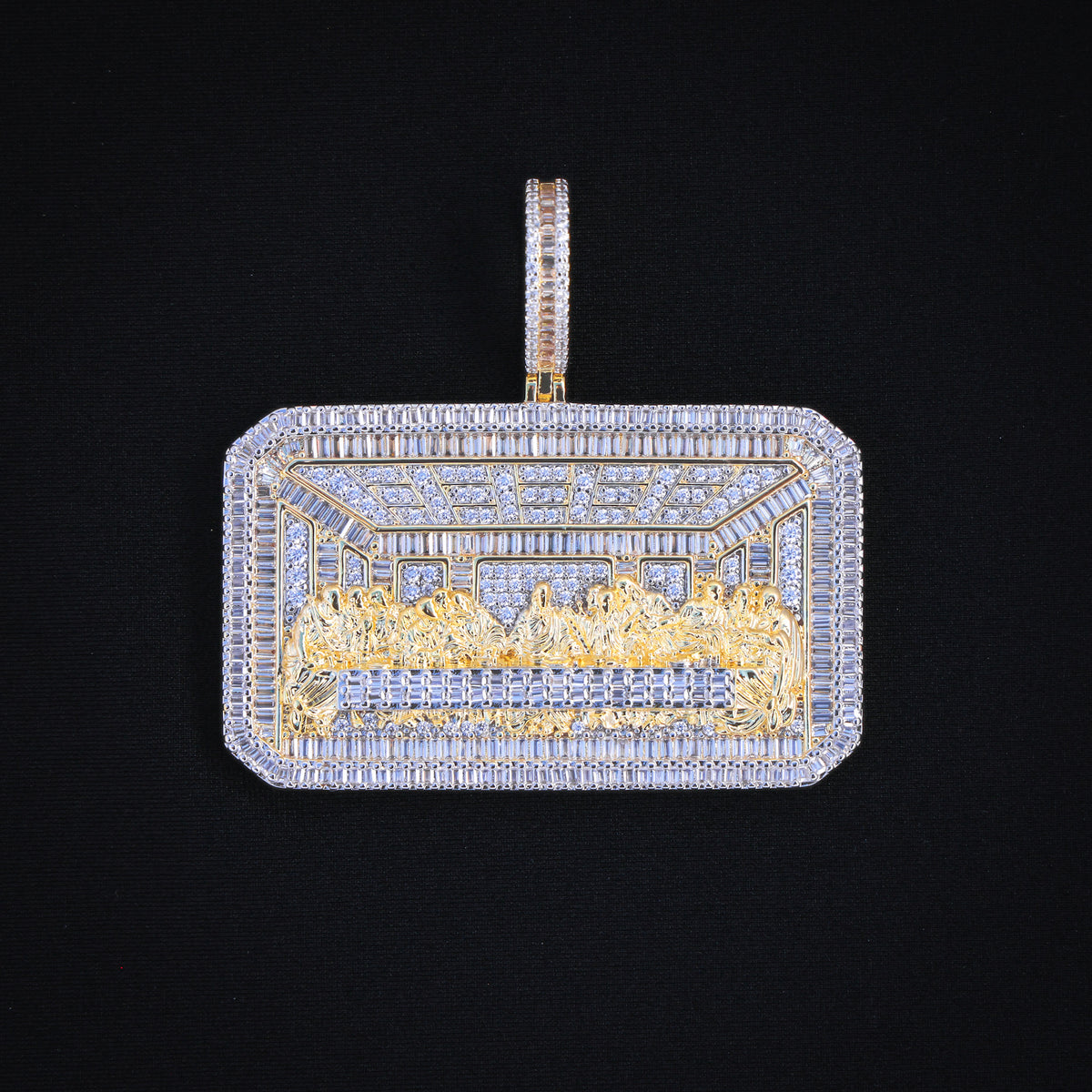 Iced Baguette Last Supper Pendant - Gold