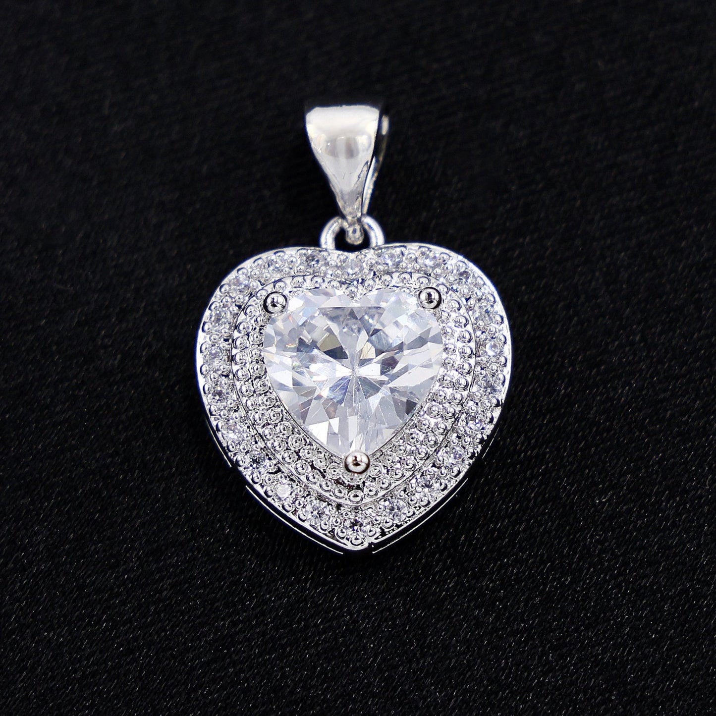 Iced Out Heart Necklace - White Gold