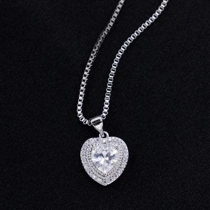 Iced Out Heart Necklace - White Gold