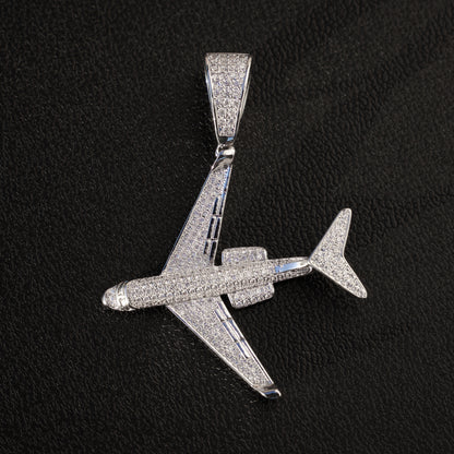 Iced Out Airplane Pendant - White Gold