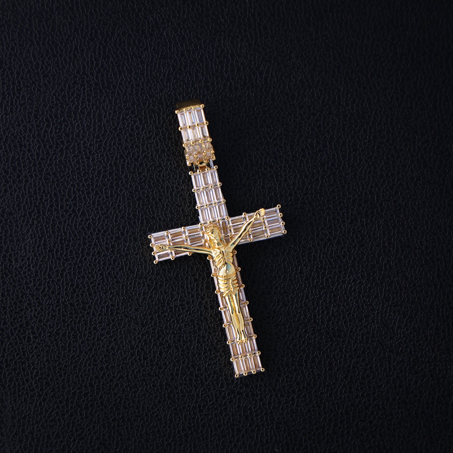 Large Baguette Crucifix Pendant - Gold