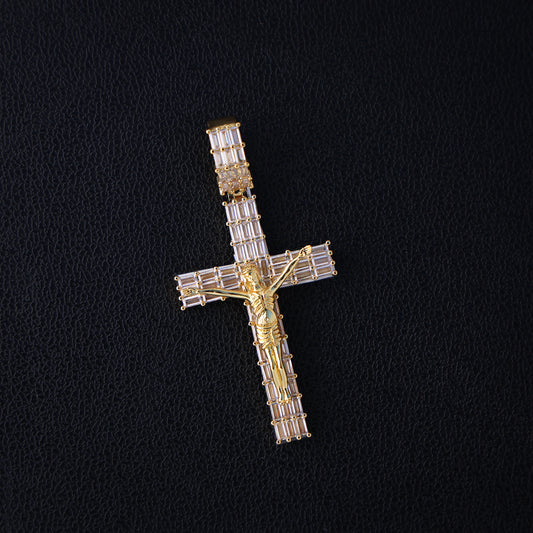 Large Baguette Crucifix Pendant - Gold