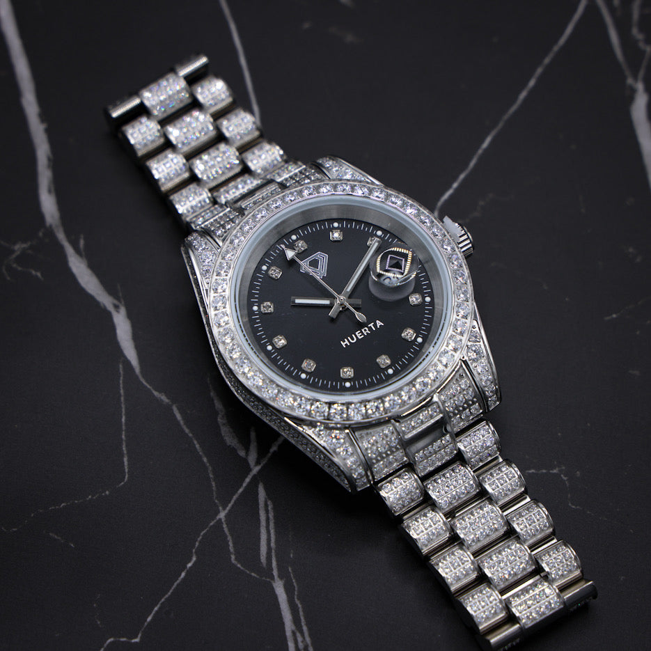 Iced Black Dial Huerta Watch - Stainless