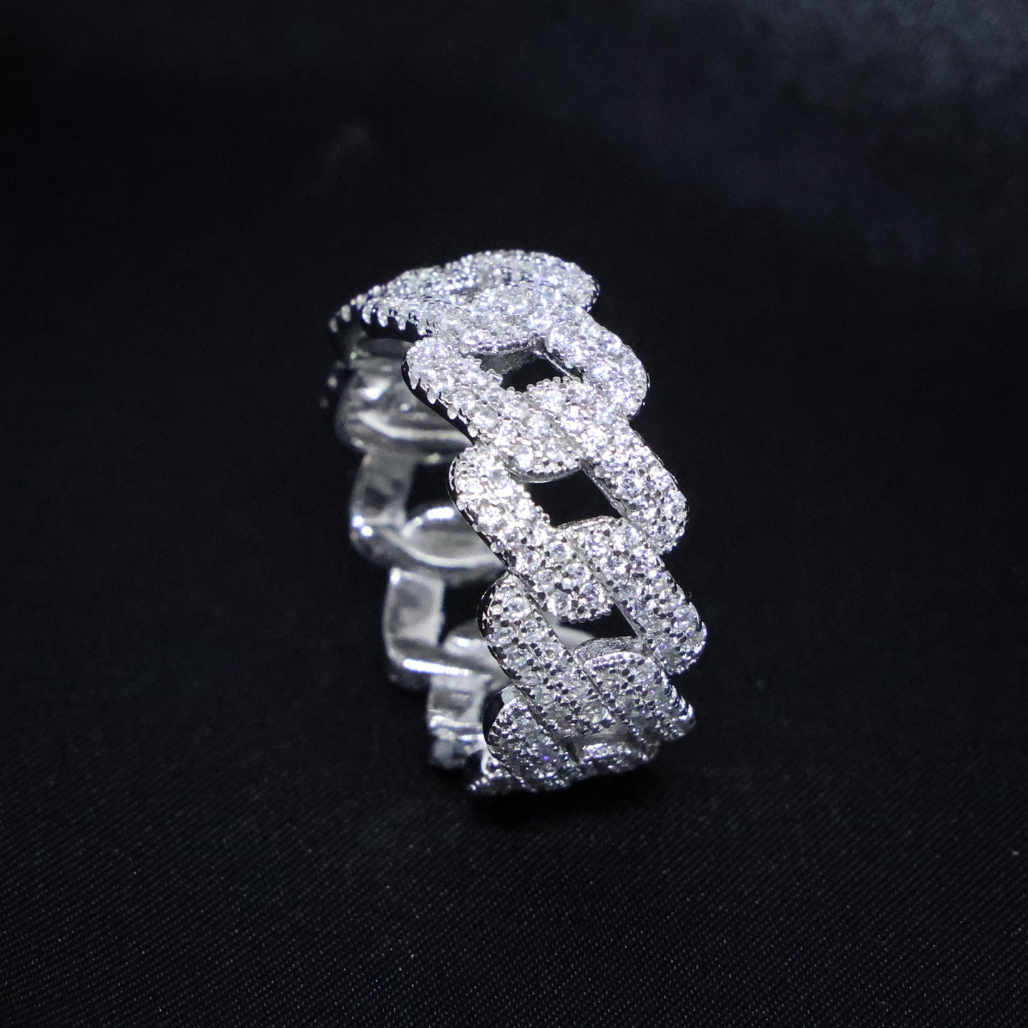 Iced Prong Cuban Ring - 925 Silver