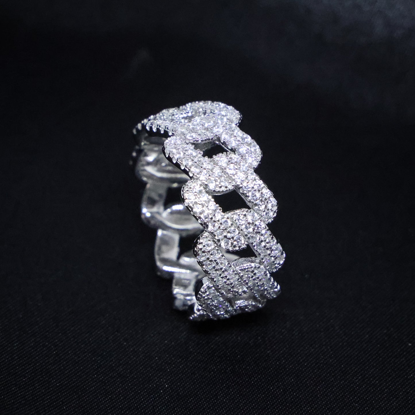 Iced Prong Moissanite Cuban Ring - 925 Silver