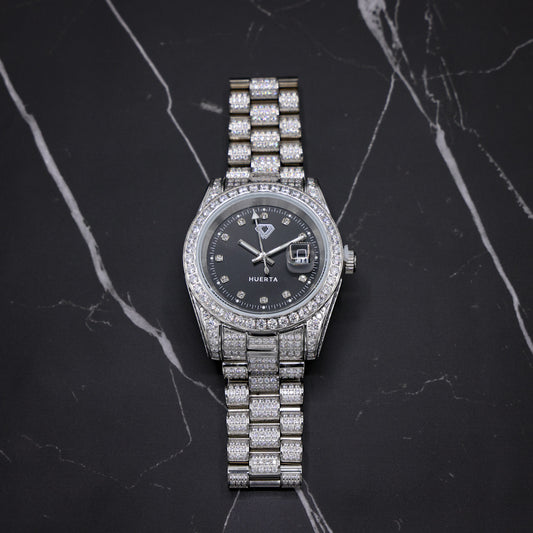 Iced Black Dial Huerta Watch - Stainless