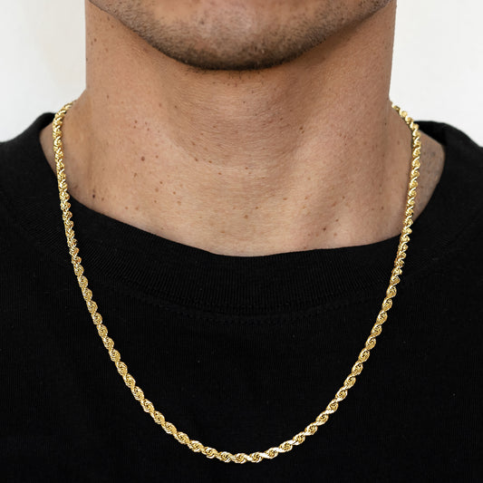 4mm Solid Diamond Cut Rope Chain - 14k Gold