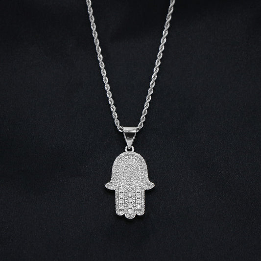 Icy Hamsah Necklace - White Gold