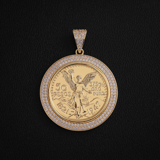 Iced Bezel Centenario Pendant - Gold