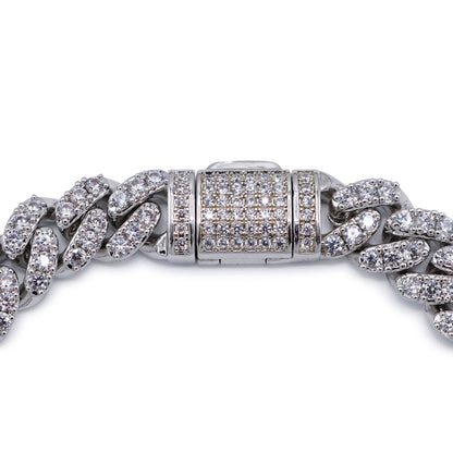 8mm Iced Out Cuban Bracelet - White Gold