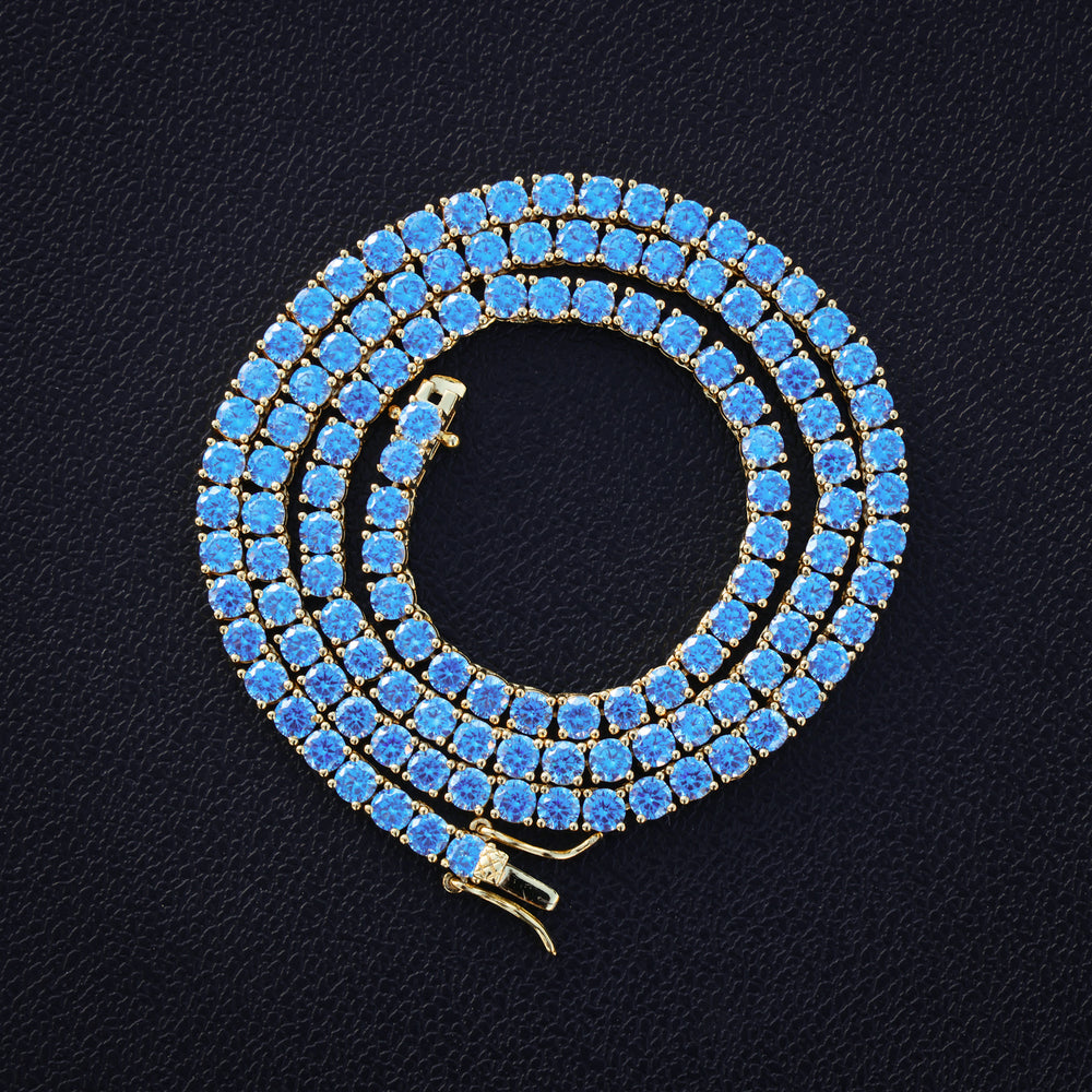 4mm Blue Tennis Chain - Gold