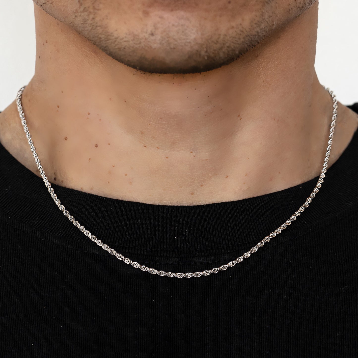 2mm Solid Diamond Cut Rope Chain - 14k White Gold