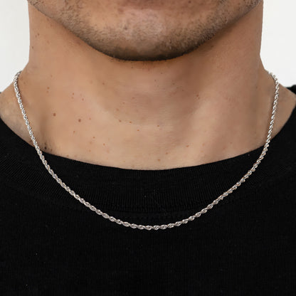 2mm Solid Diamond Cut Rope Chain - 14k White Gold