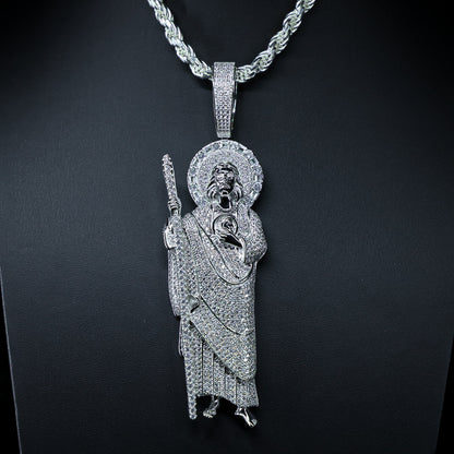 XL Fully Iced Out San Judas Pendant - Real 925 Silver
