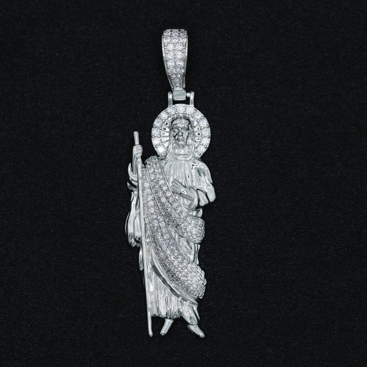 Small Iced Out San Judas Pendant - 925 Silver