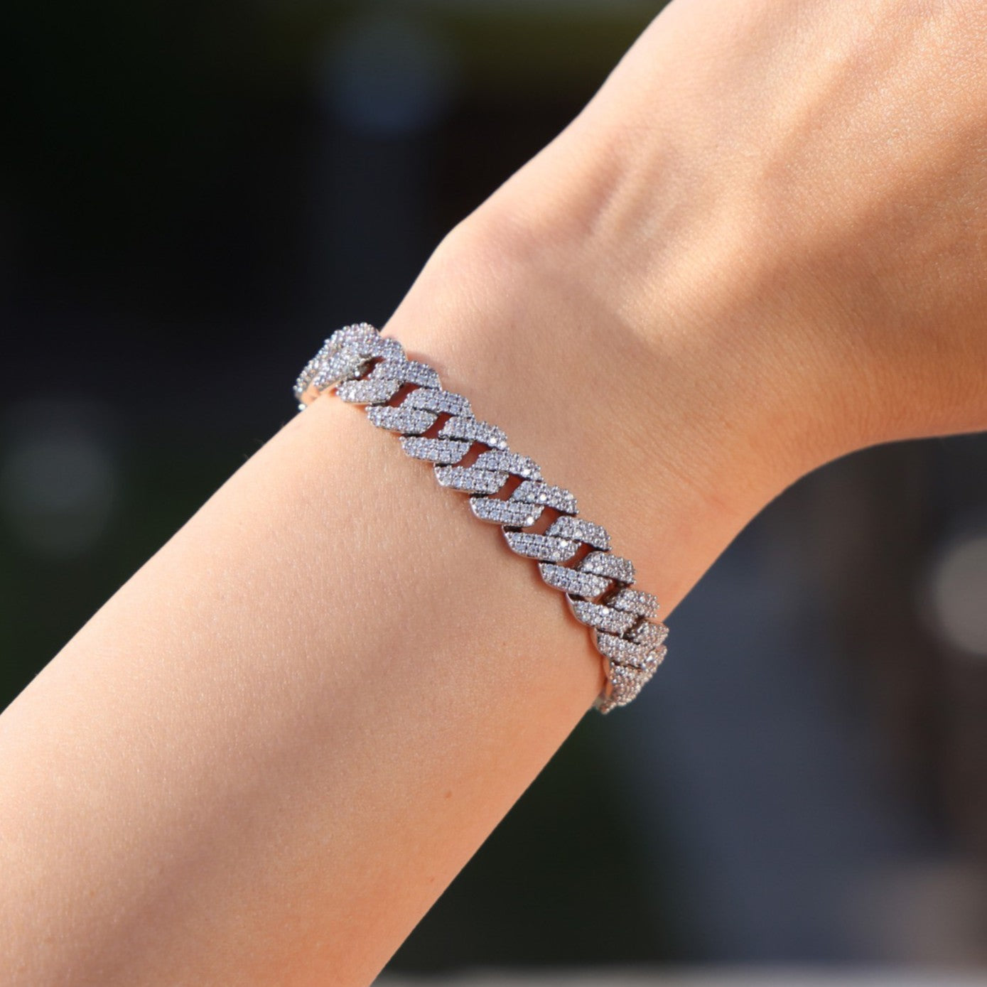 10mm Diamond Prong Link Cuban Bracelet - White Gold