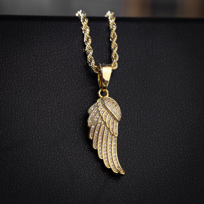 Iced Out Angel Wing Pendant - Gold