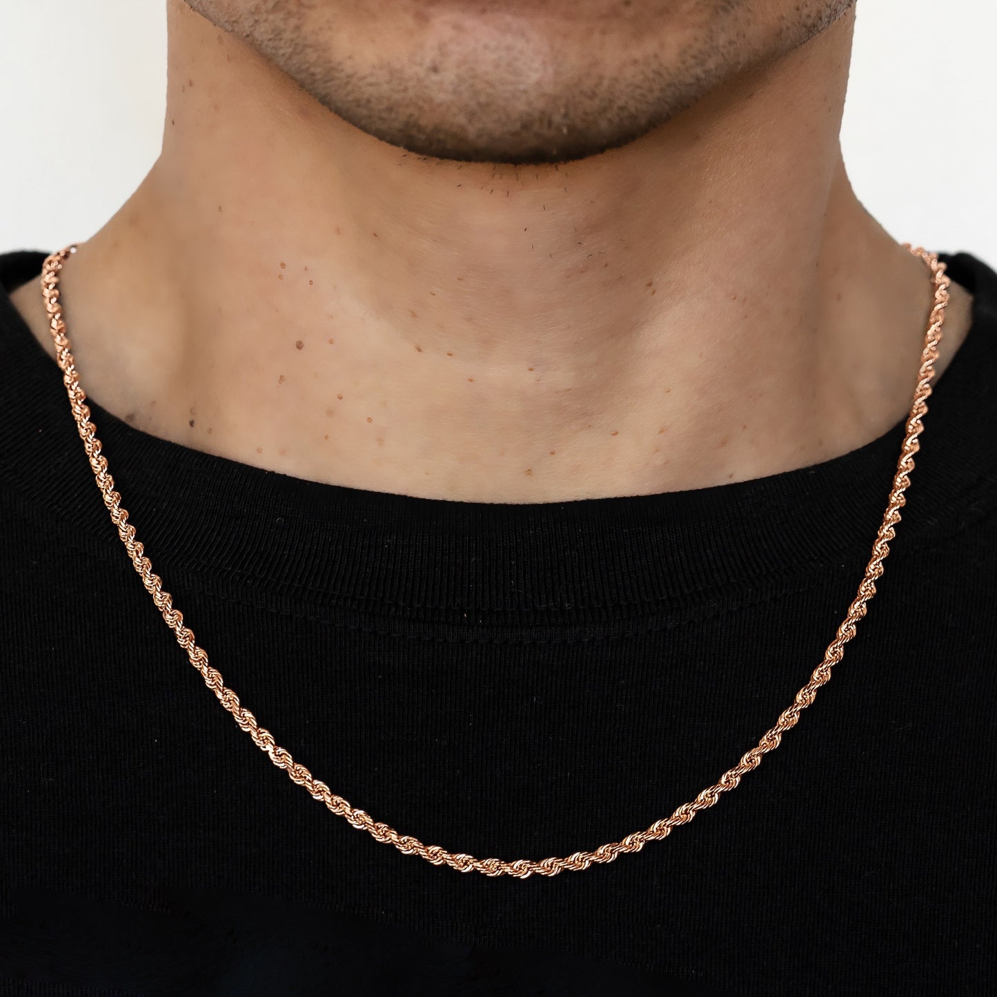 3.5mm Solid Diamond Cut Rope Chain - 14k Rose Gold