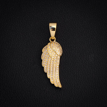 Iced Out Angel Wing Pendant - Gold