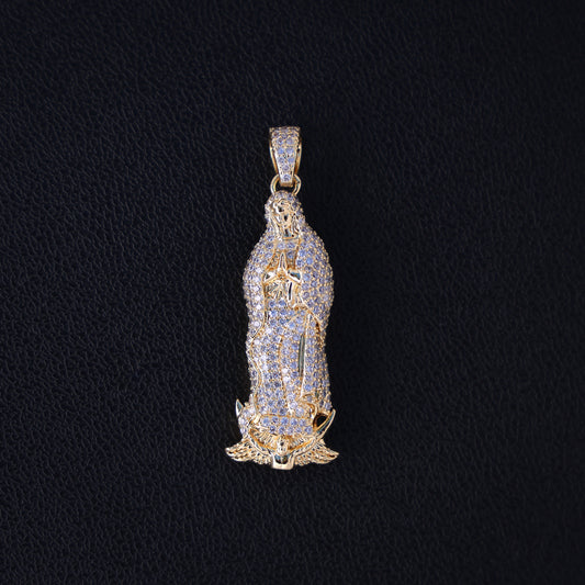 Iced Virgin Mary Pendant - Gold