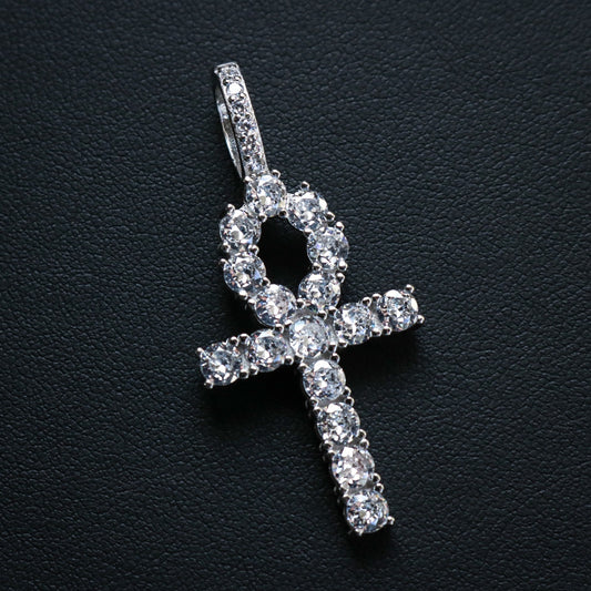Diamond Ankh Cross Pendant - Real 925 Silver