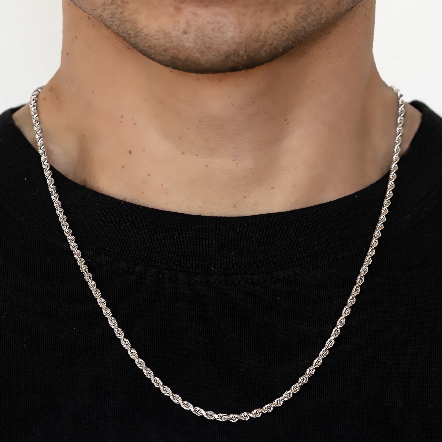 3mm Solid Diamond Cut Rope Chain - 14k White Gold