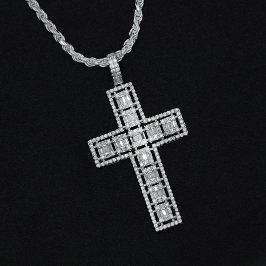 Iced Baguette Cross Pendant - Real 925 Silver