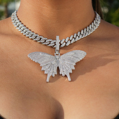 Fully Iced Big Butterfly Pendant - White Gold