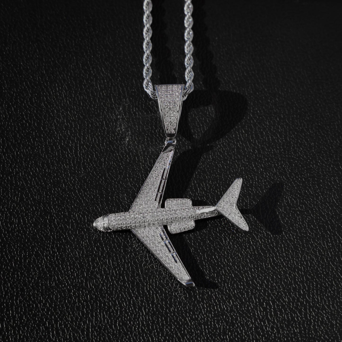 Iced Out Airplane Pendant - White Gold