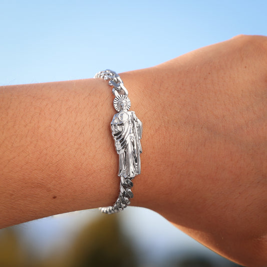 7mm San Judas Cuban Bracelet - 925 Silver