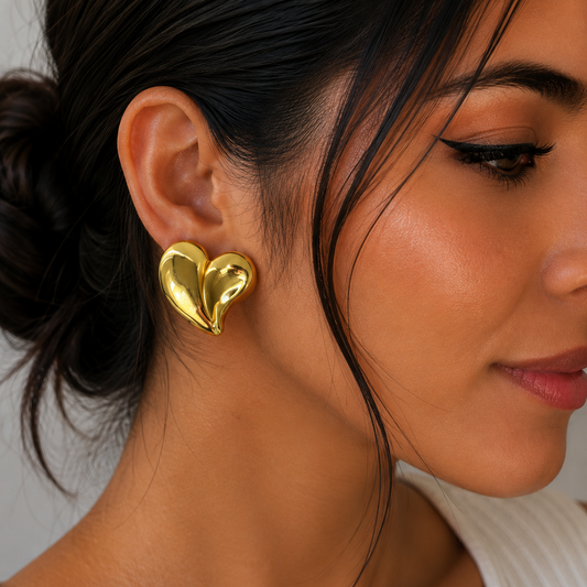Big Heart Stud Earrings - Gold