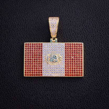 Iced Out Peru Flag Pendant - Gold