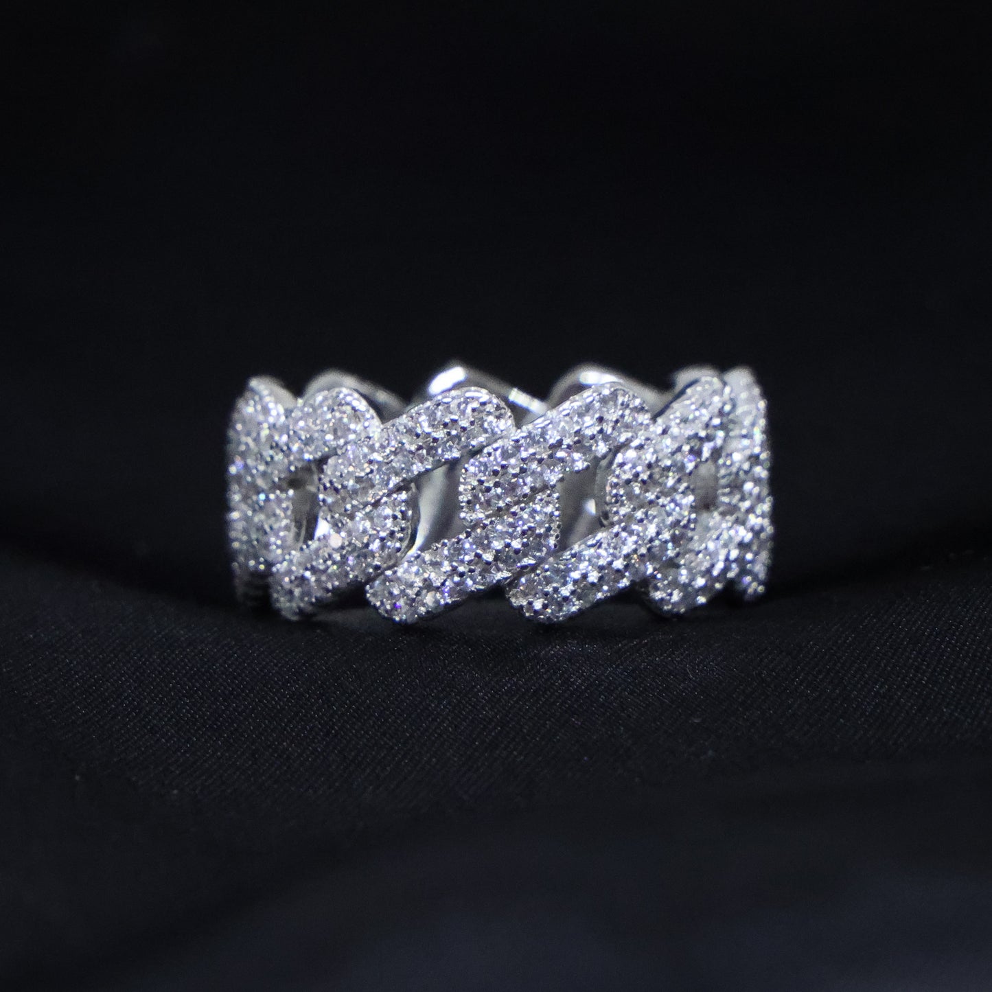 Iced Prong Moissanite Cuban Ring - 925 Silver