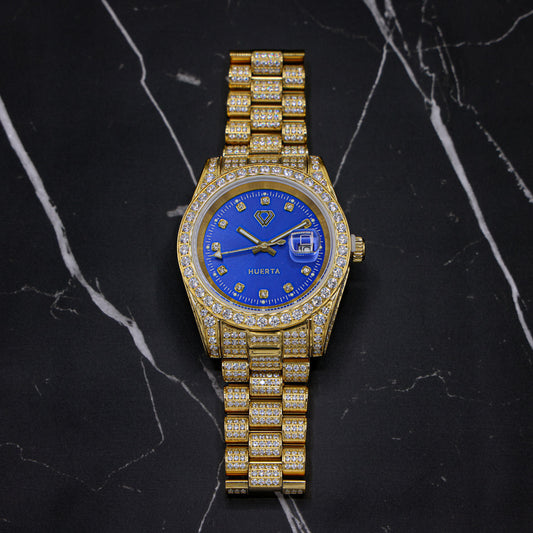 Iced Blue Dial Huerta Watch - Gold