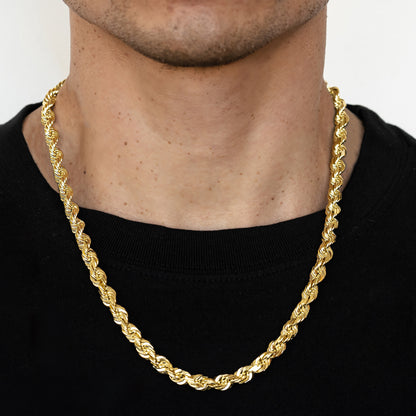 8mm Solid Diamond Cut Rope Chain - 14k Gold