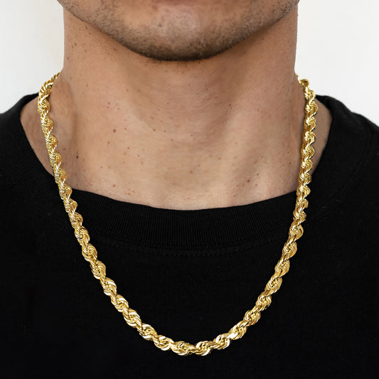 8mm Solid Diamond Cut Rope Chain - 10k Gold