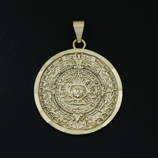 Aztec Calendar Pendant - Gold