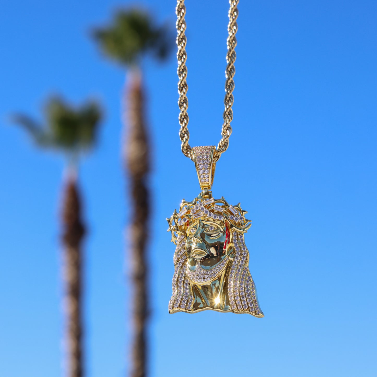 Moissanite Iced out Jesus Crown Pendant - Gold over 925 Silver