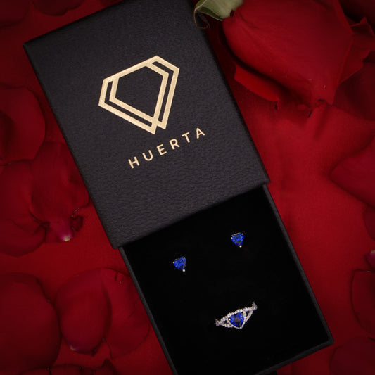 Blue Heart Infinity Ring + Earrings Set - 925 Silver