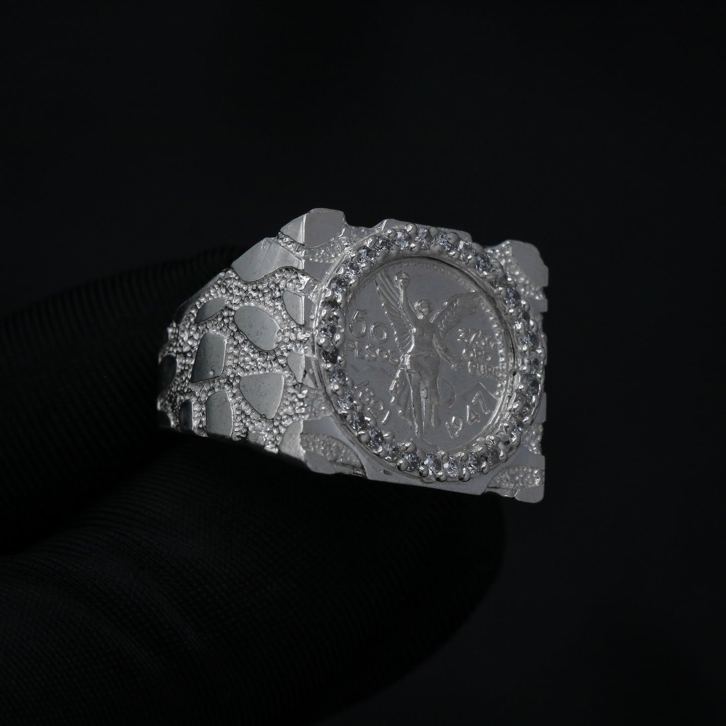 Large Squared Centenario Nugget Ring - 925 Silver