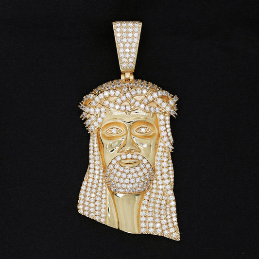 Big Jesus Head Pendant - Gold