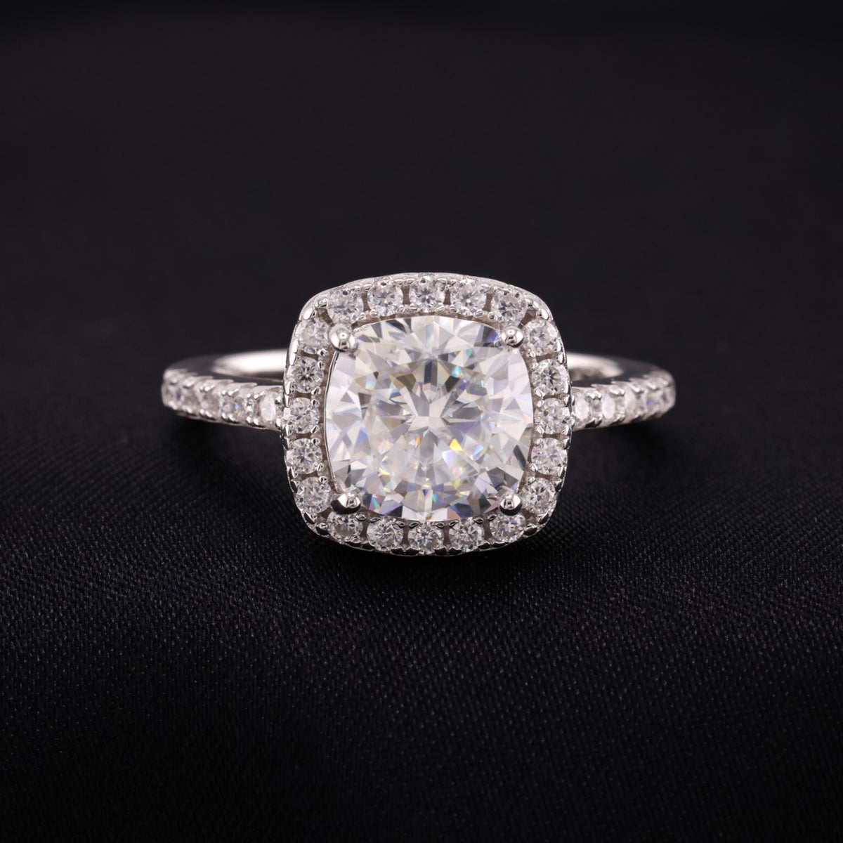 3ct Moissanite Cushion Cut Halo Ring - 925 Silver