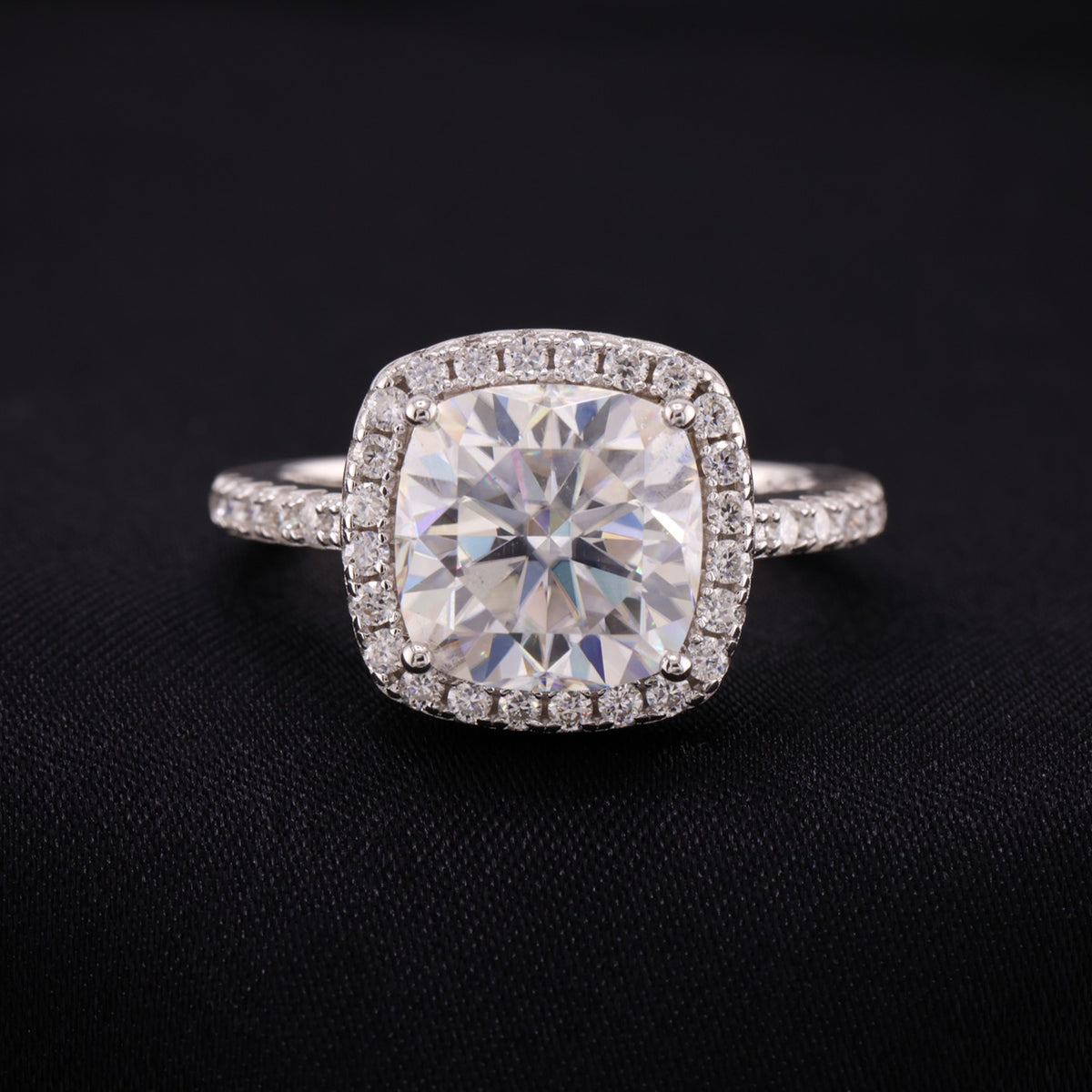 4.5ct Moissanite Cushion Cut Halo Ring - 925 Silver