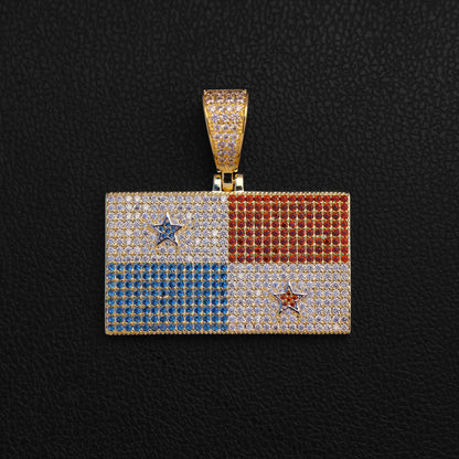 Iced out Panama Flag Pendant - 14k Gold