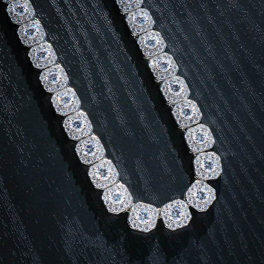 10mm Moissanite Clustered Tennis Chain - 925 Silver