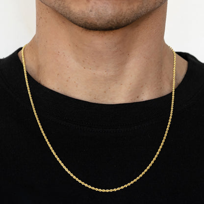 2mm Solid Diamond Rope Chain - 14k Gold