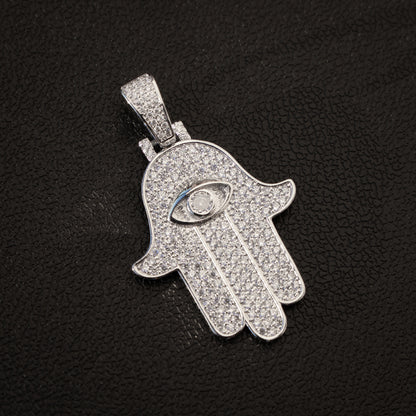 Iced Out Hamsah Pendant - White Gold