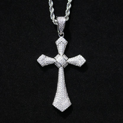 Iced Filigree Cross Pendant - White Gold