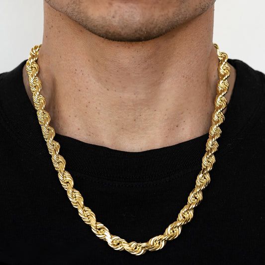 10mm Solid Diamond Cut Rope Chain - 10k Gold