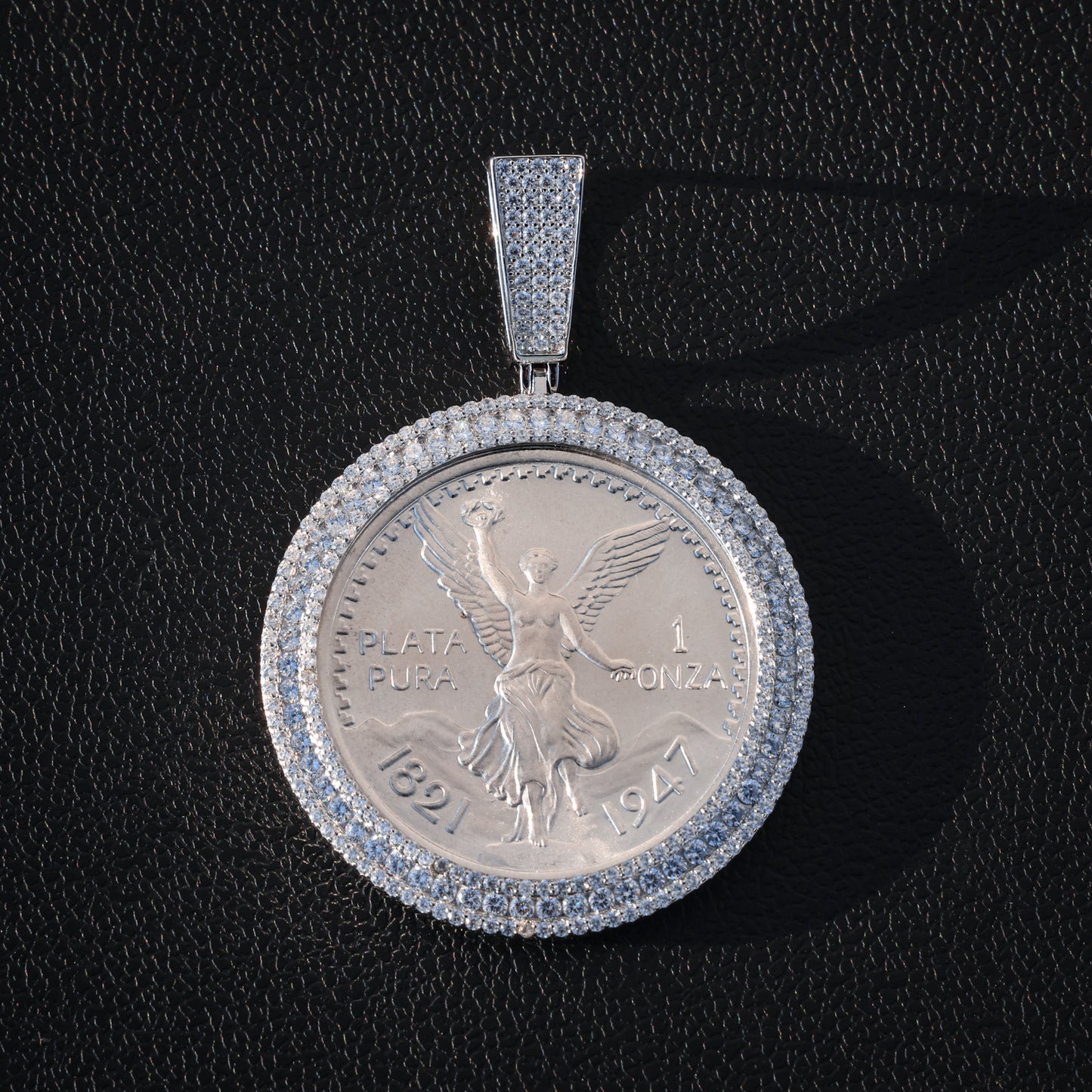 Iced Moissanite Bezel Centenario Pendant - 925 Silver